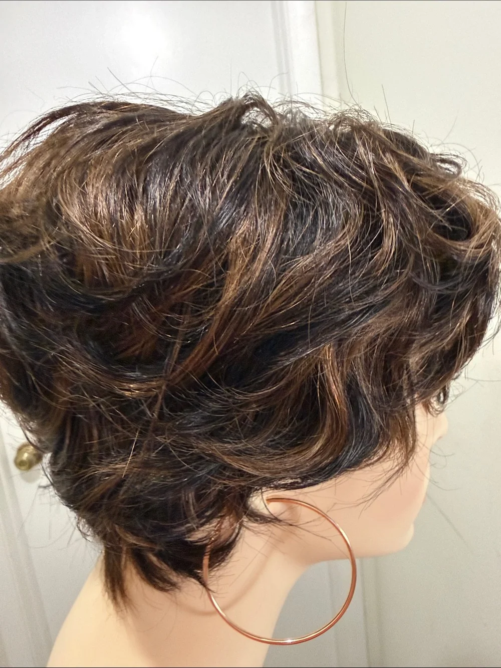 💯% HUMAN Hair, Pixie, Wavy Loose Curls, Bangs various Dark Brown/Light Browns